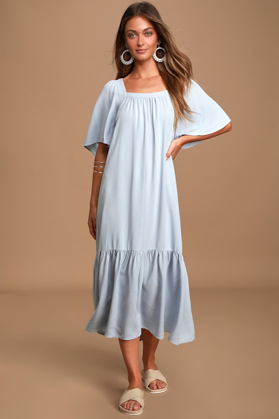 Little House Light Blue Babydoll Ruffled Midi Dress 1
