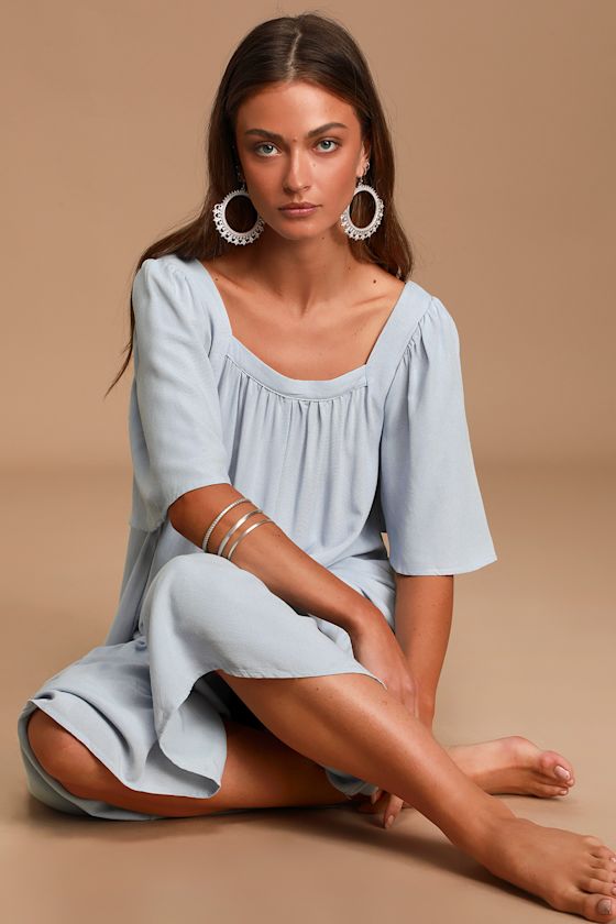 Little House Light Blue Babydoll Ruffled Midi Dress 6