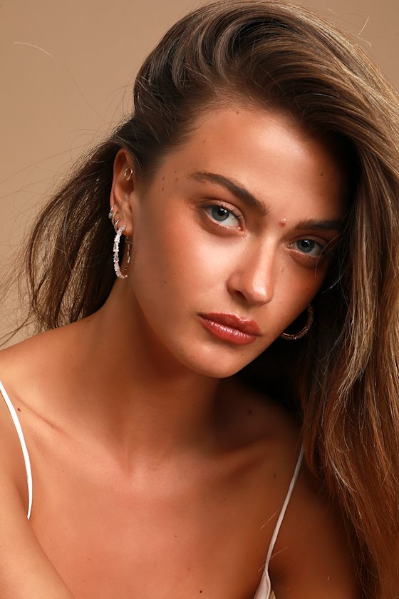 Time To Sparkle Gold Rhinestone Hoop Earrings 1