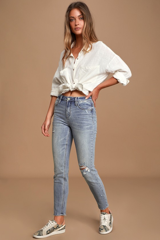 stretchy high waisted mom jeans