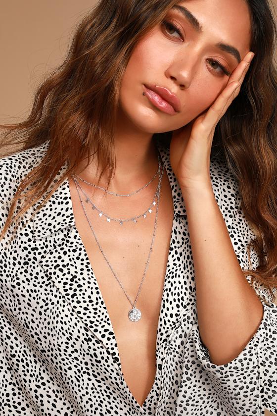 Boho Silver Necklace - Layered Necklace 