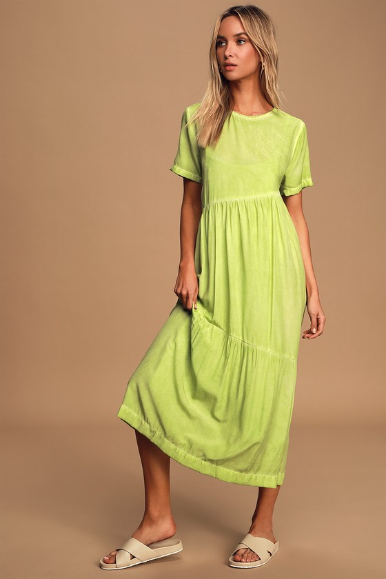 green tiered dress