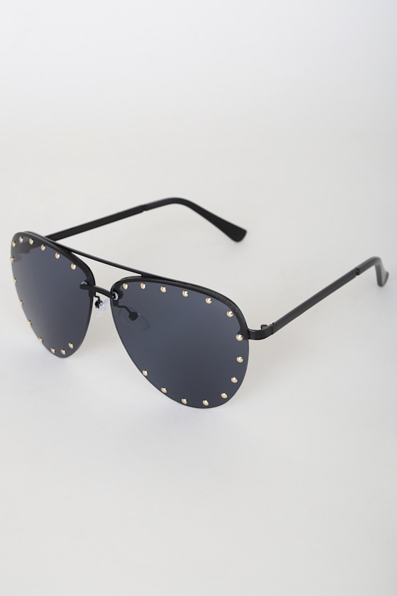 Cool Black Aviators Studded Aviator Sunglasses Black Sunnies Lulus