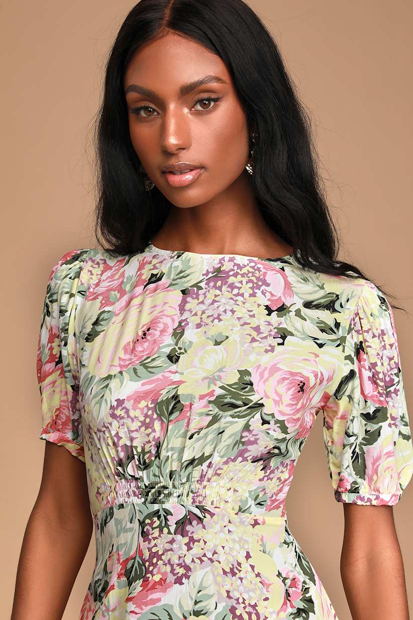fitted floral dress with sleeves Long Sleeve Embroidered, Floral Dress