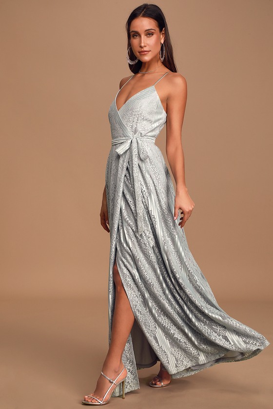 Dusty blue lace maxi dress 2025