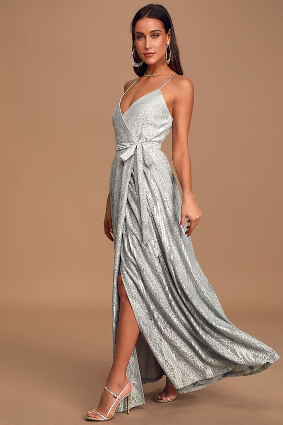 Lovely in Lace Dusty Blue Lace Sleeveless Wrap Maxi Dress 3