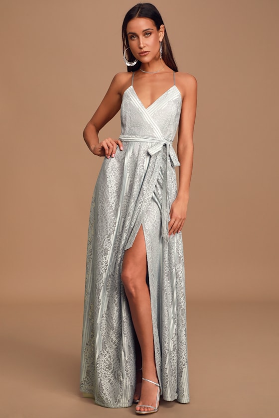 Lovely in Lace Dusty Blue Lace Sleeveless Wrap Maxi Dress 2