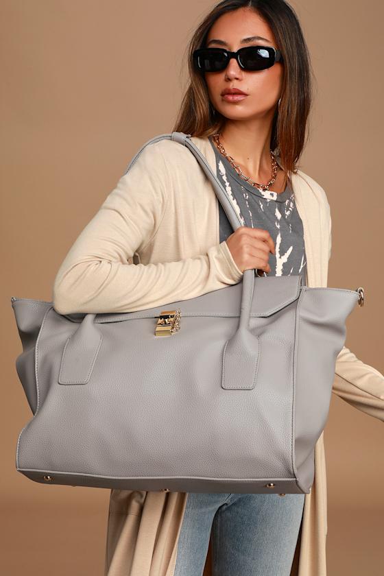 Chic Grey Travel Bag Pebbled Tote Bag Weekender Bag Lulus