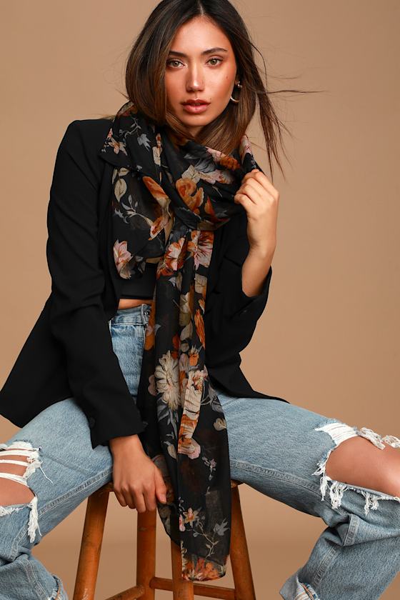 Story To Tell Black Multi Floral Print Oversized Scarf 2