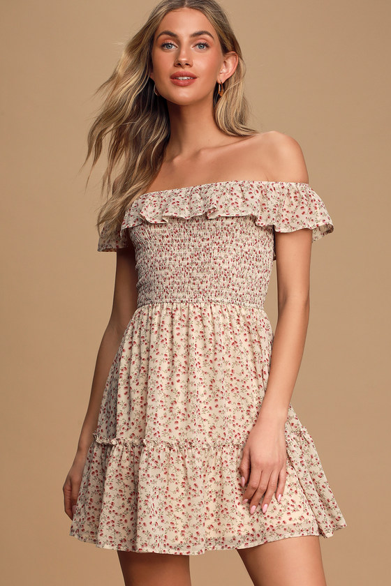 white smocked off the shoulder dress