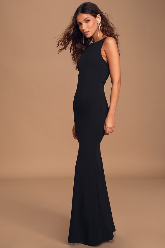 Love In Your Eyes Black Knotted Mermaid Maxi Dress