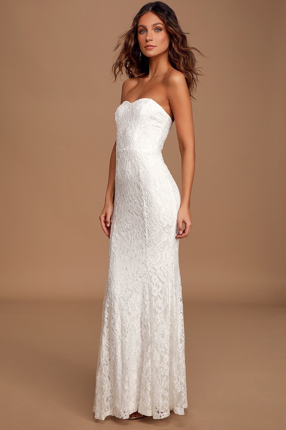 Lovely White Dress - Lace Mermaid Dress ...