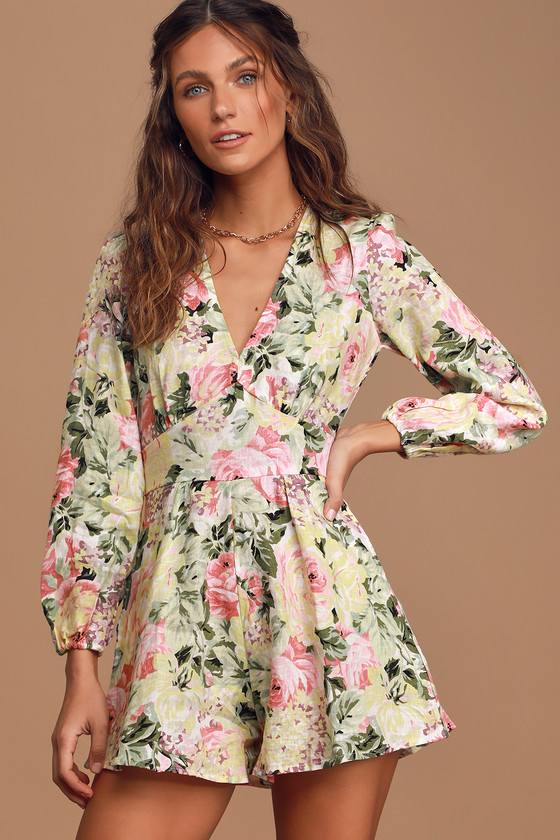 Faithful the Brand Maribelle - Floral Romper - Long Sleeve Romper - Lulus