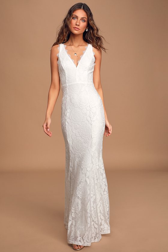 Lace Me Tell You Ivory Lace Mermaid Maxi Dress 1