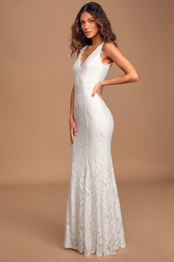 Lace Me Tell You Ivory Lace Mermaid Maxi Dress 3