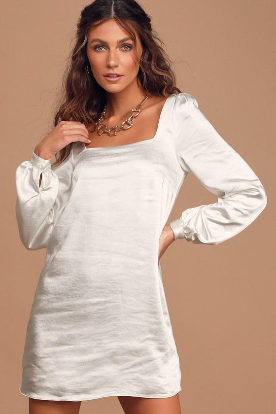 white satin dress with sleeves