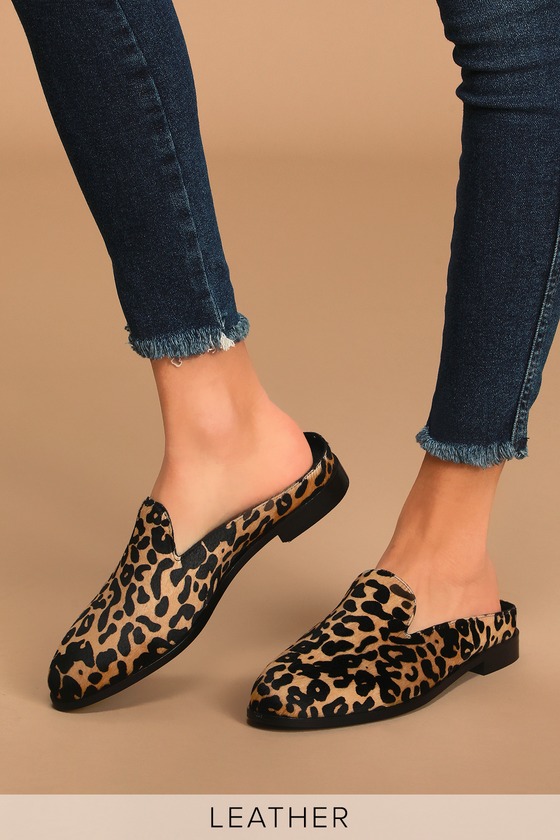 leopard calf hair slides