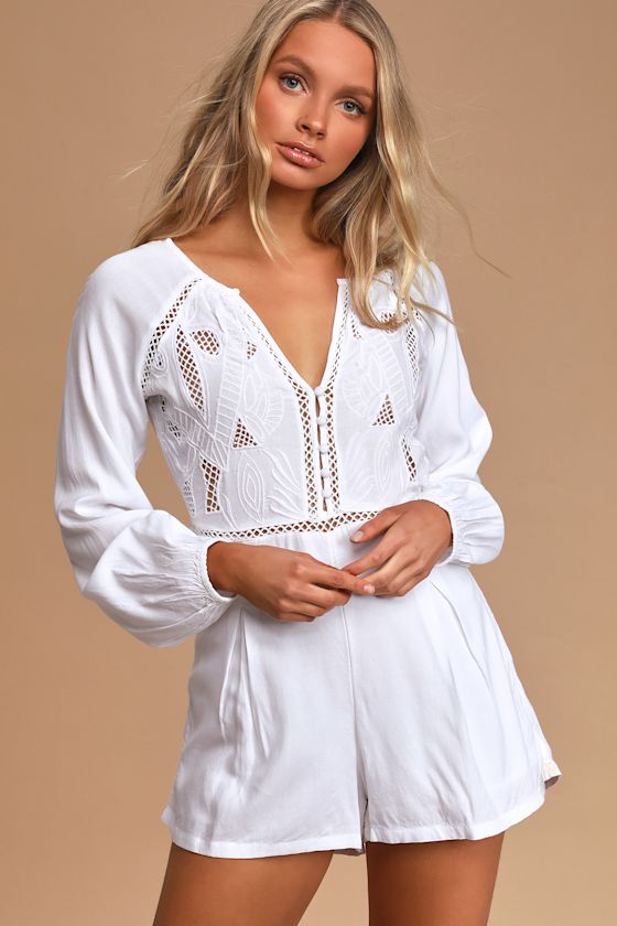 Ryana White Embroidered Long Sleeve Romper 2