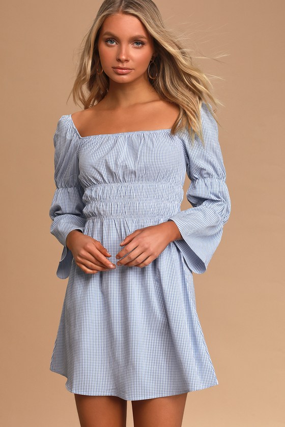 blue gingham overall dress