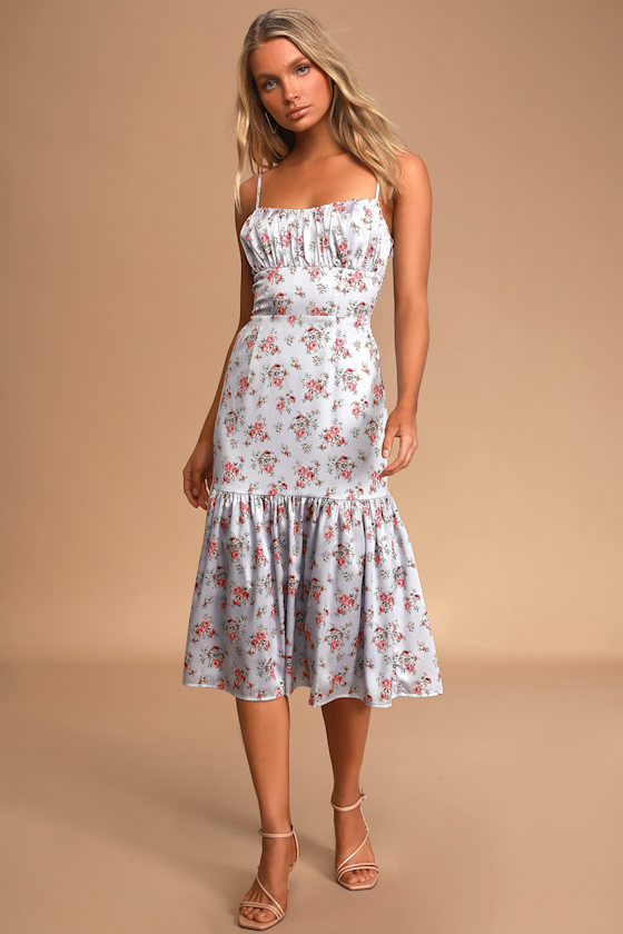light blue floral midi dress