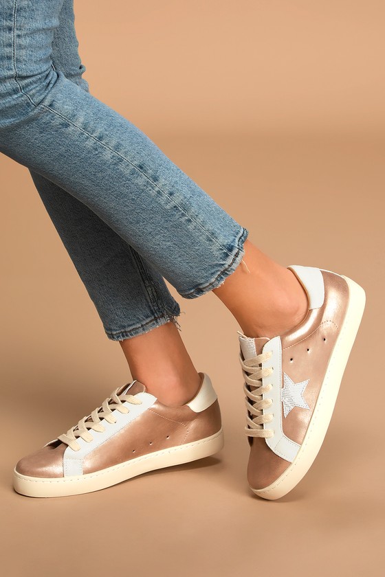 grey and rose gold sneakers