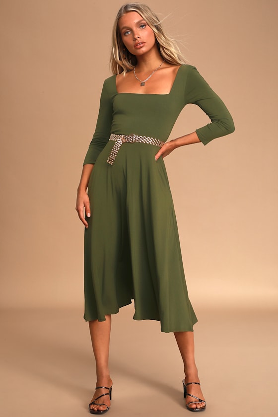 midi dress three quarter sleeves