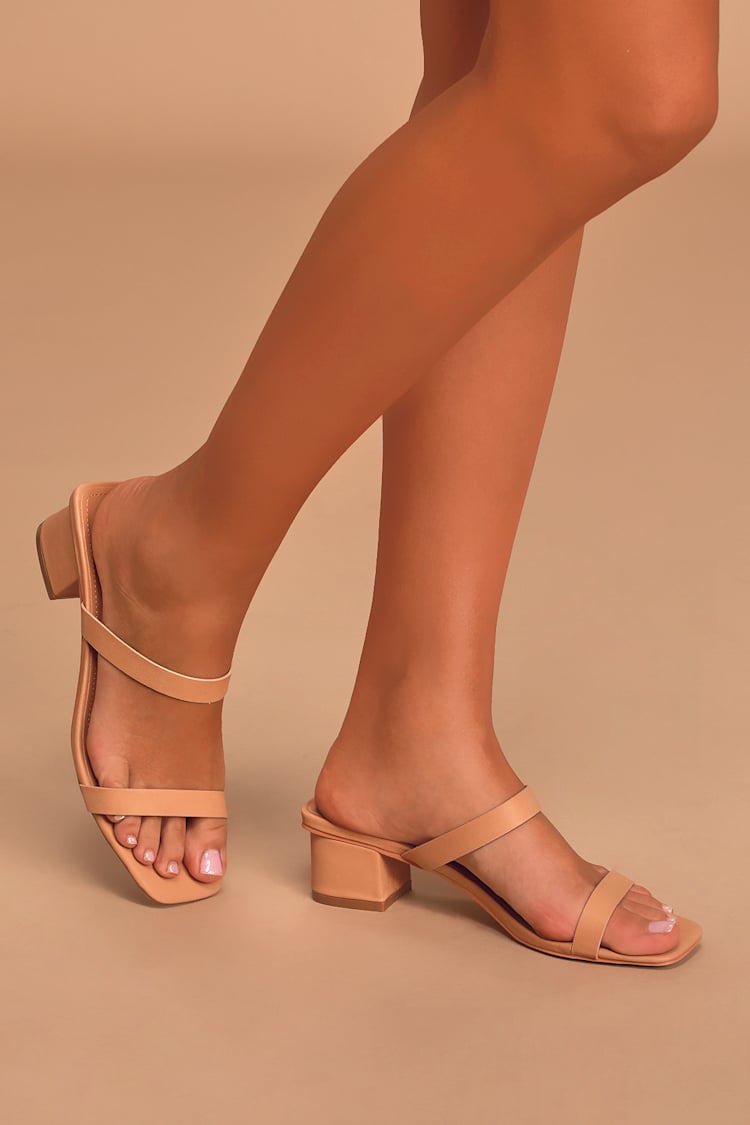 High Heel Mules - Mule Sandals - Medium Nude Heels - Nude  display picture 1