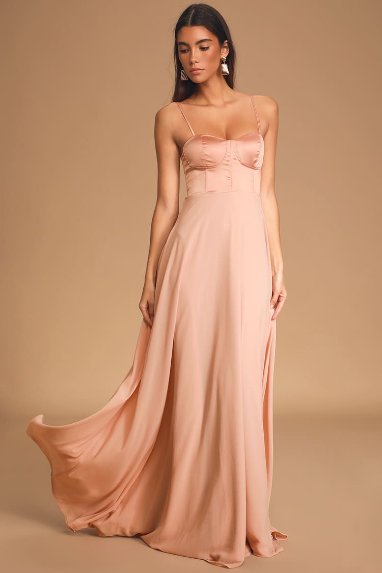 Best Part Of Me Blush Satin Bustier Maxi Dress