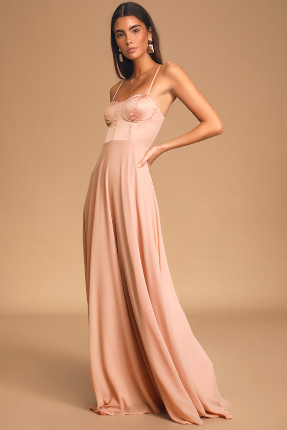 Best Part Of Me Blush Satin Bustier Maxi Dress 5