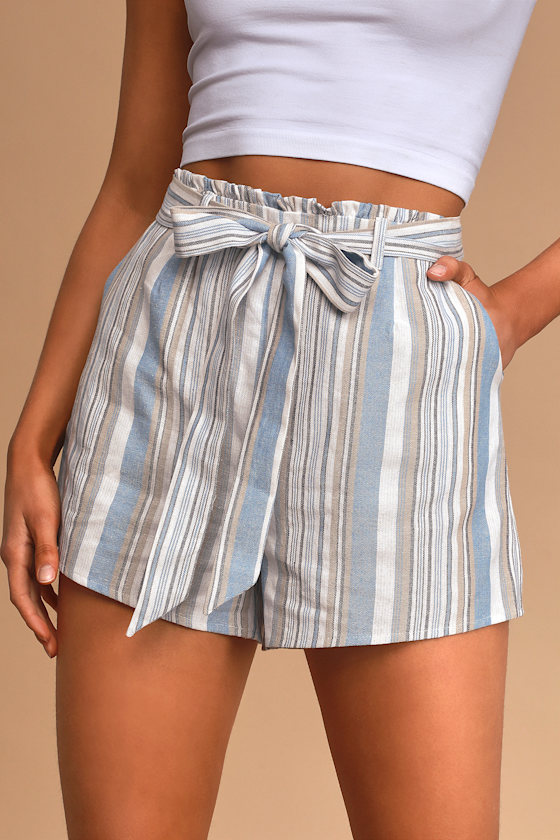 Le Cascate White Multi Striped Paperbag Waist Shorts 3