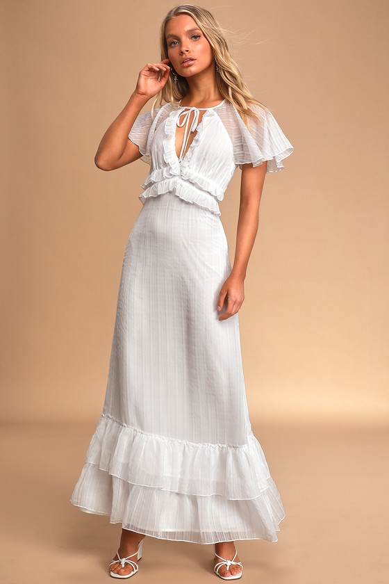 White Plaid Dress - Ruffled Maxi Dress - Short Sleeve Maxi Dress - Lulus