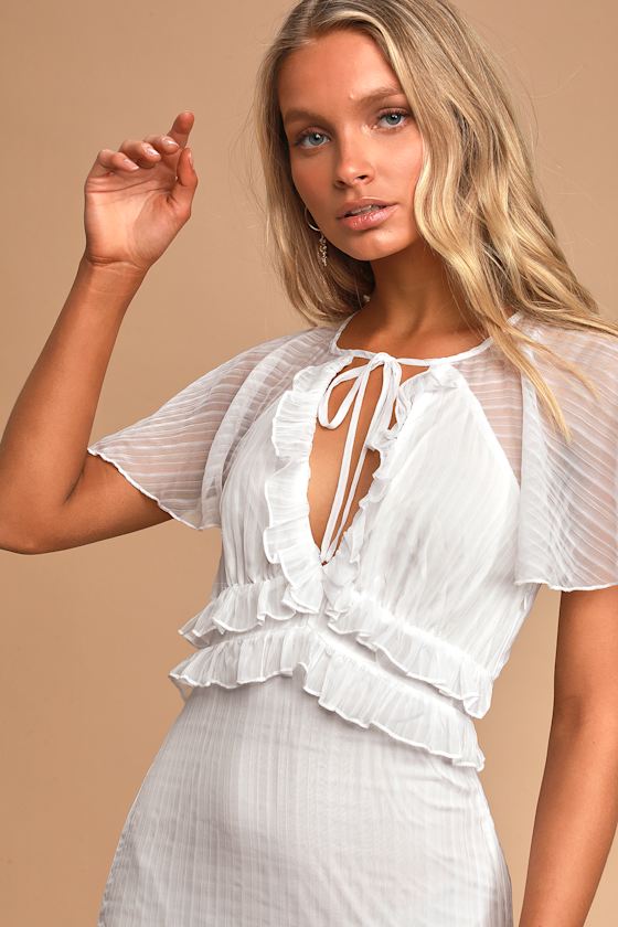 Sweetest Delight White Plaid Ruffled Short Sleeve Maxi Dress 3