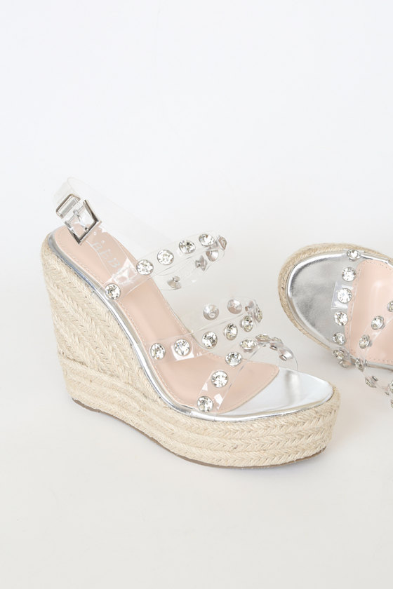Bebo Villa Rhinestone Wedges Platform Espadrille Sandals Lulus