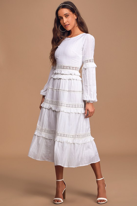 white ruffle dress long sleeve