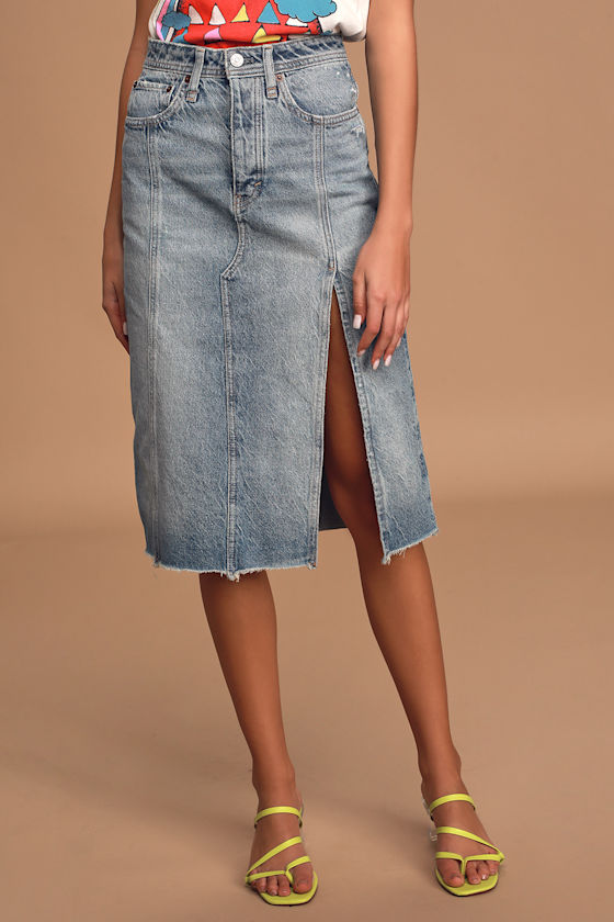Mambo Light Wash Denim Midi Skirt 3