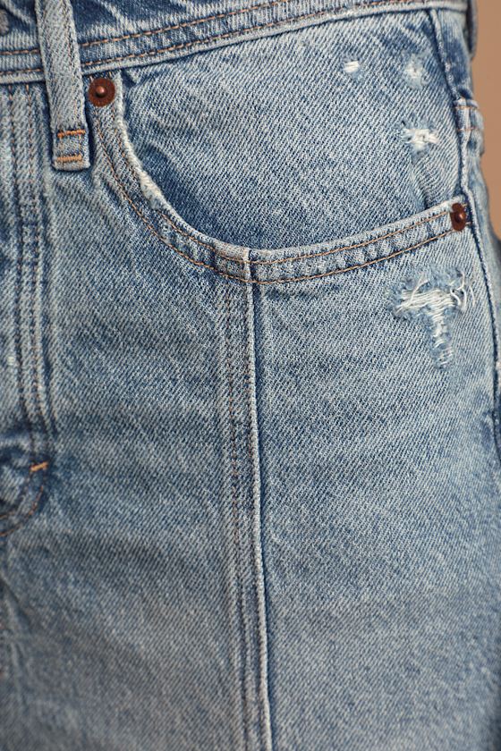 light wash denim midi skirt