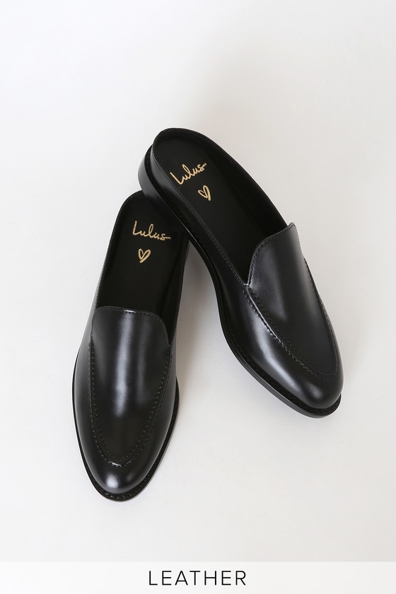 Chic Black Loafer Slides - Leather Loafer Slides - Flat Mules