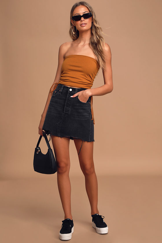 Show it Off Rust Orange Ribbed Ruched Tube Top 3