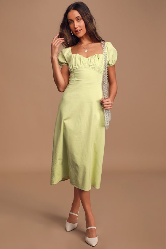 Dream of Love Sage Green Puff Sleeve Smocked Midi Dress 2
