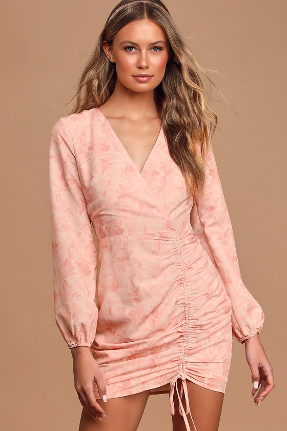 long sleeve light pink dress
