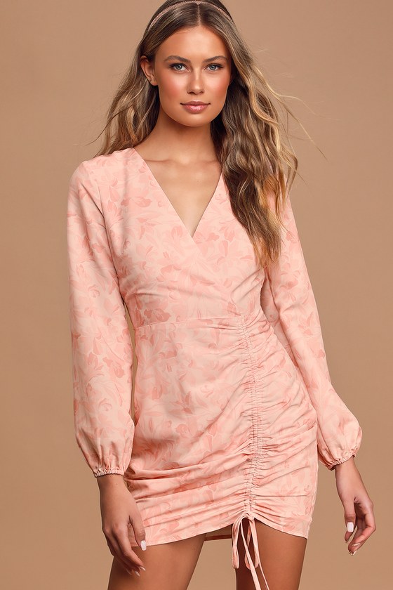 Athena Light Pink Floral Print Long Sleeve Mini Dress