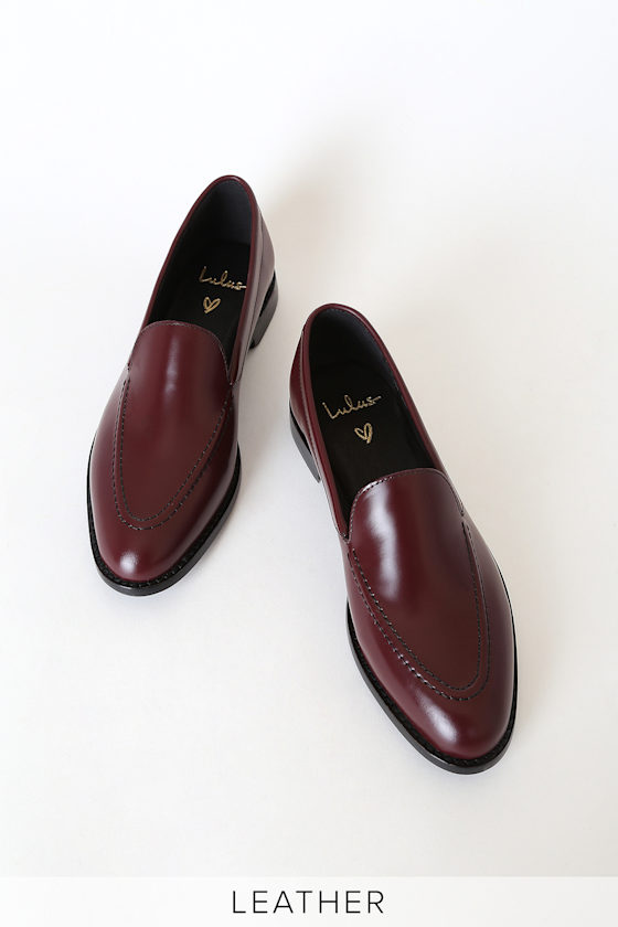 Chic Oxblood Loafers Almond Toe Loafers Genuine Leather Flats Lulus