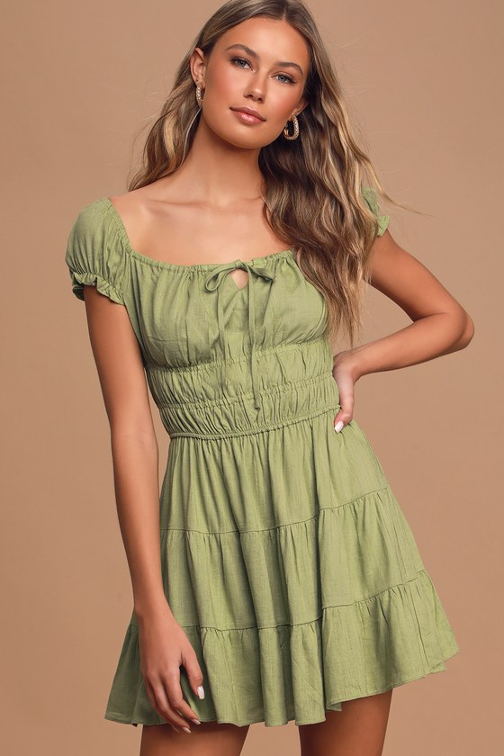 green cap sleeve dress