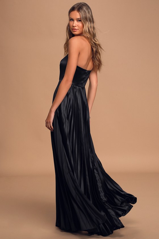 Chic Black Maxi Dress - Satin Maxi Dress - Strapless Maxi Dress - Lulus
