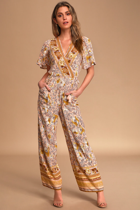 Band of Gypsies Seminyak - Blush Floral Jumpsuit - Flowy Jumpsuit - Lulus