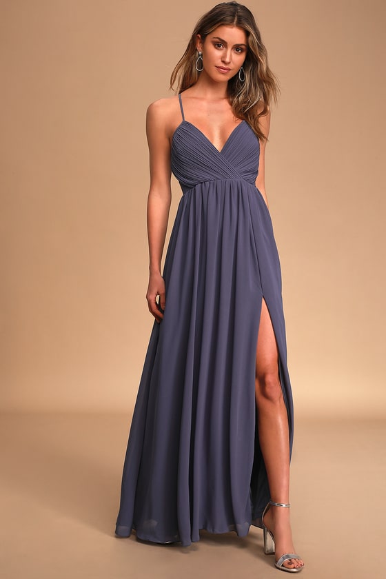 Cute Denim Blue Dress - PinTuck Pleated Bodice - Side Slit Dress - Lulus