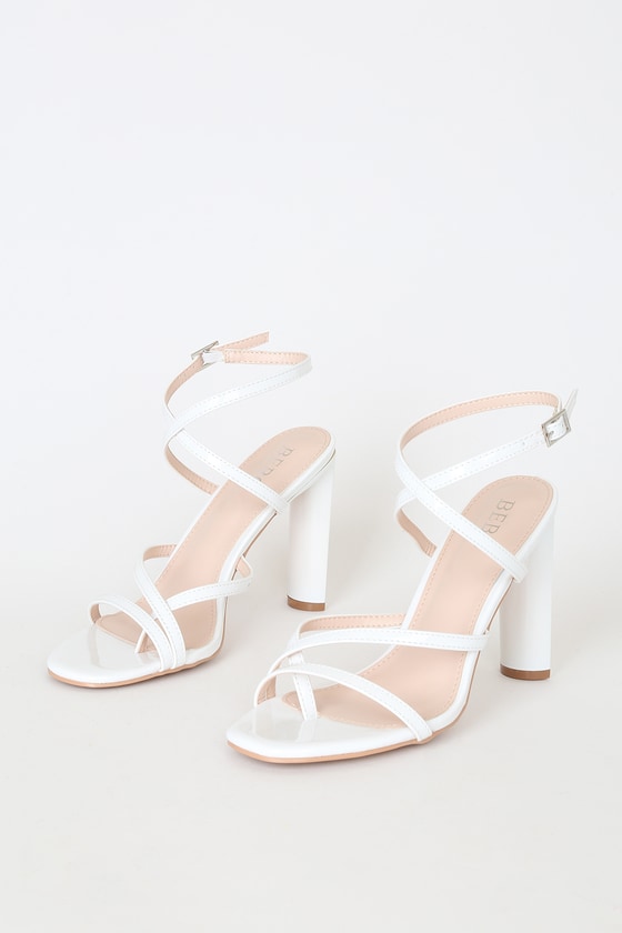White Patent Heels - Vegan Leather Sandals - Ankle Strap Heels - Lulus