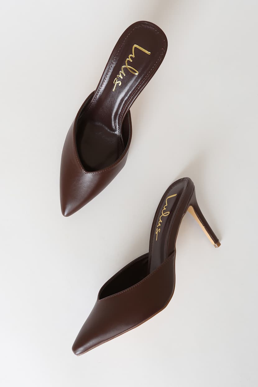 Chic Dark Brown Mules - Pointed-Toe Mules - Espresso Heels  display picture 1