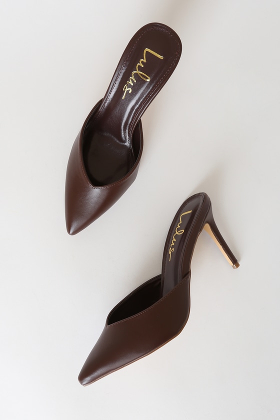 Chic Dark Brown Mules - Pointed-Toe Mules - Espresso Heels