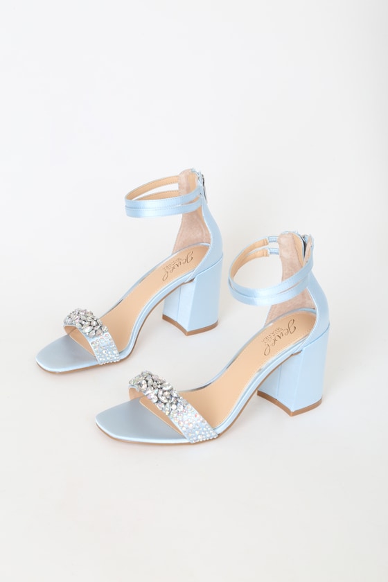 Natala Light Blue Satin Rhinestone High Heel Sandals